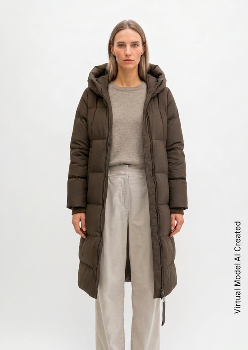 Regular-Fit Quilted Down Hooded Coat — Burnt Coffee