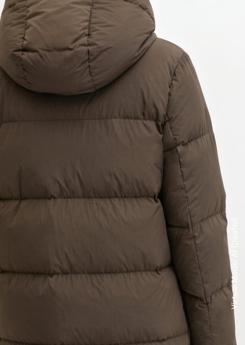 Regular-Fit Quilted Down Hooded Coat — Burnt Coffee