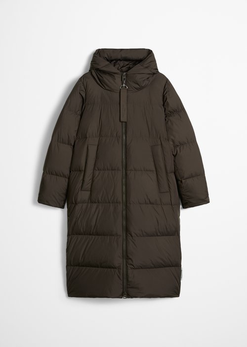 Regular-Fit Quilted Down Hooded Coat — Burnt Coffee