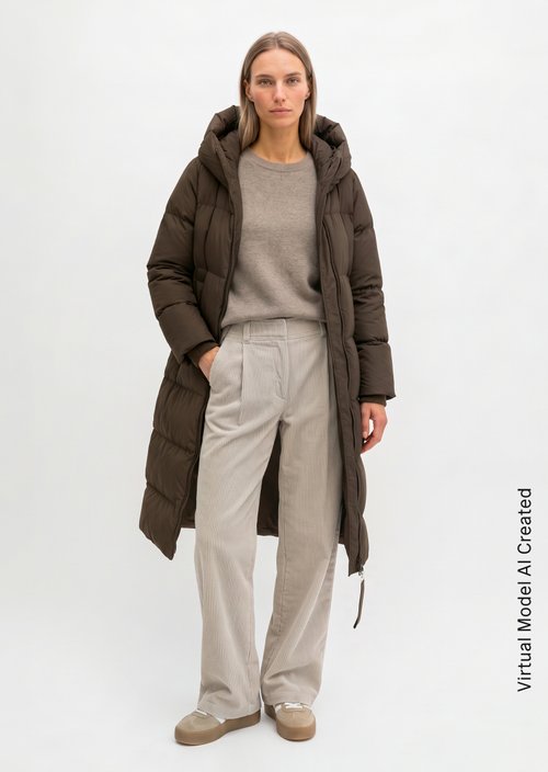 Regular-Fit Quilted Down Hooded Coat — Burnt Coffee