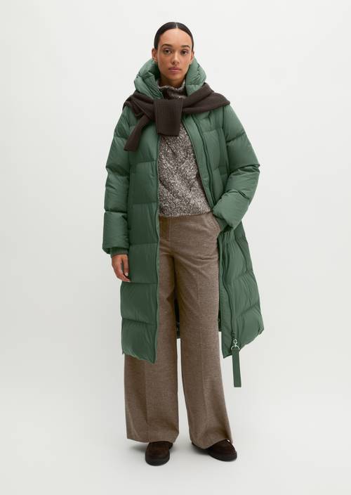 Regular-Fit Quilted Down Hooded Coat Quiet Pine in front view