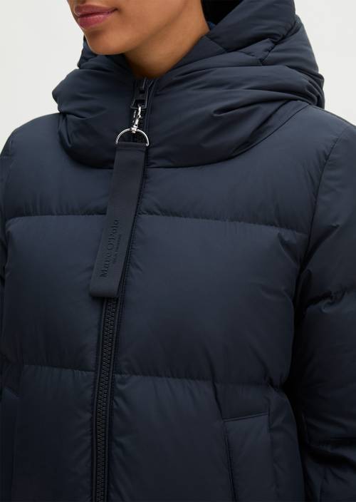 Regular-Fit Quilted Down Hooded Coat Maritime Blue in detail view