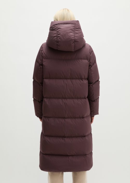 Regular-Fit Quilted Down Hooded Coat — Black Cherry