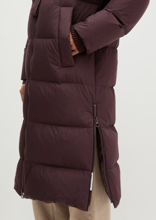 Regular-Fit Quilted Down Hooded Coat — Black Cherry