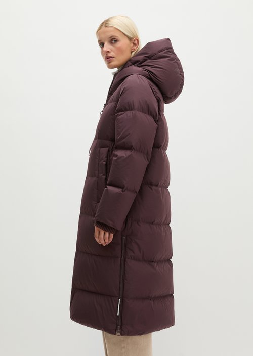 Regular-Fit Quilted Down Hooded Coat — Black Cherry