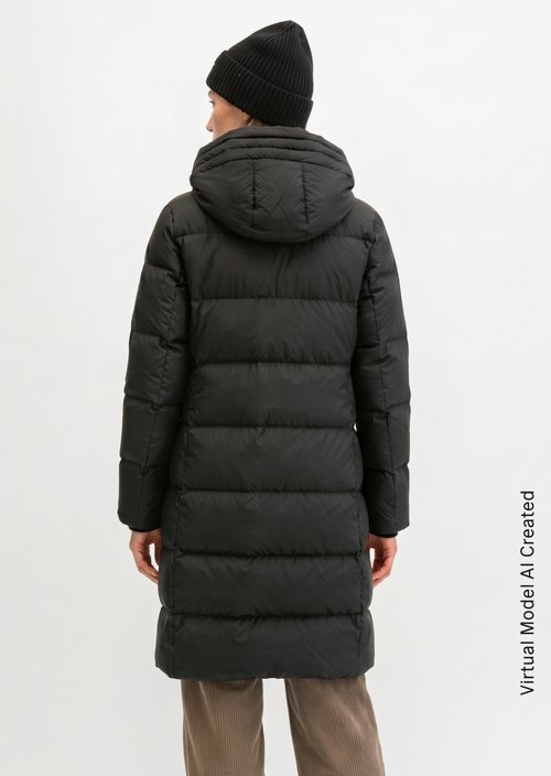 Quilted Down Coat with Hood, Regular Fit — Black