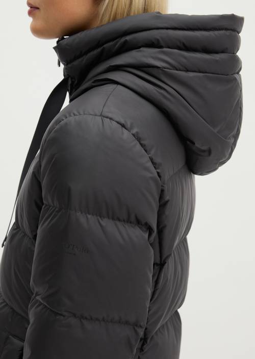 Quilted Down Coat with Hood, Regular Fit Black in detail view