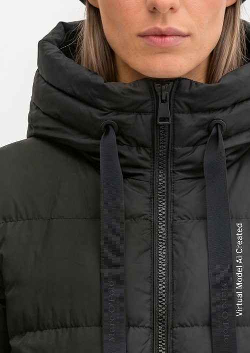 Quilted Down Coat with Hood, Regular Fit — Black