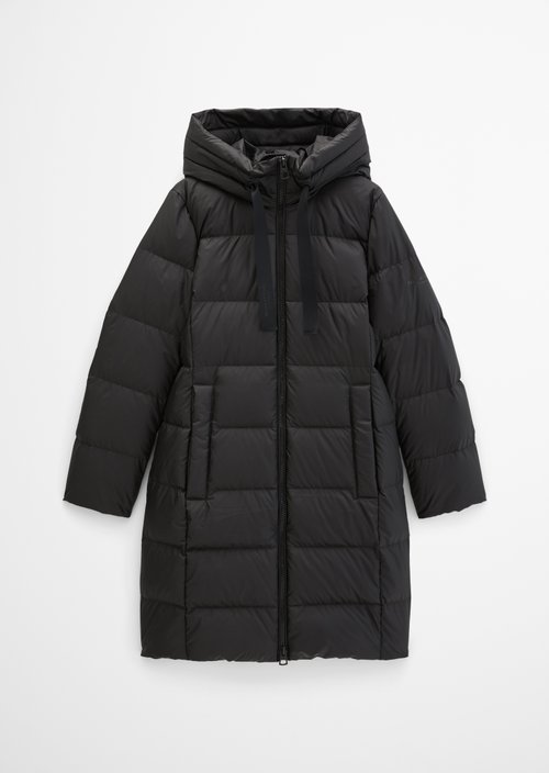 Quilted Down Coat with Hood, Regular Fit — Black
