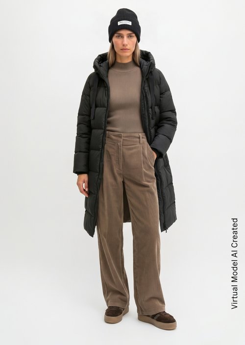 Quilted Down Coat with Hood, Regular Fit — Black