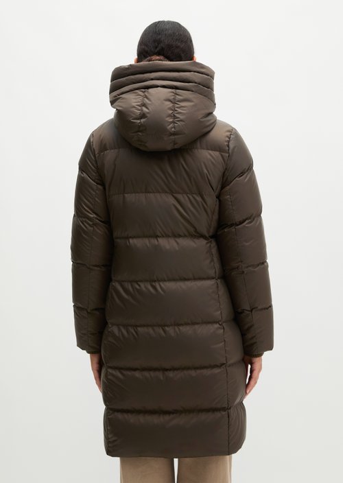 Quilted Down Coat with Hood, Regular Fit — Burnt Coffee