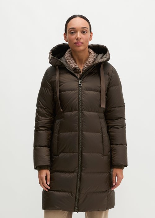 Quilted Down Coat with Hood, Regular Fit — Burnt Coffee