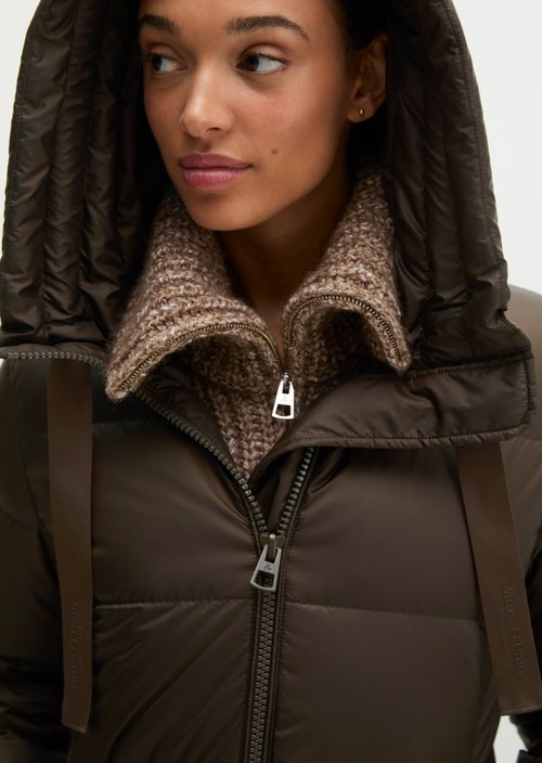 Quilted Down Coat with Hood, Regular Fit — Burnt Coffee