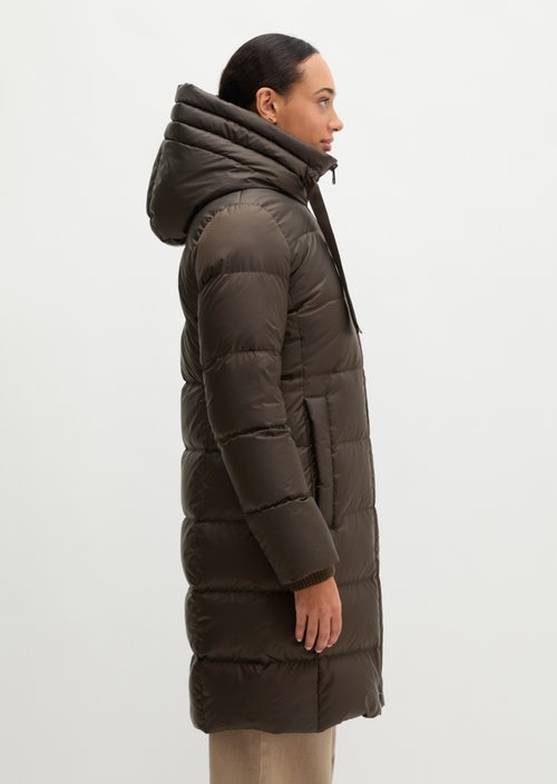 Quilted Down Coat with Hood, Regular Fit — Burnt Coffee