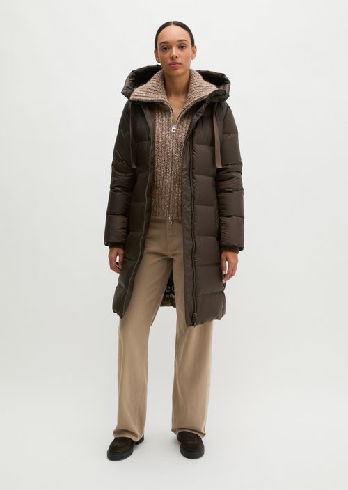 Quilted Down Coat with Hood, Regular Fit — Burnt Coffee