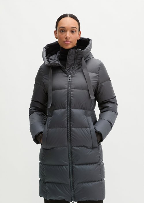 Quilted Down Coat with Hood, Regular Fit — Light Graphite