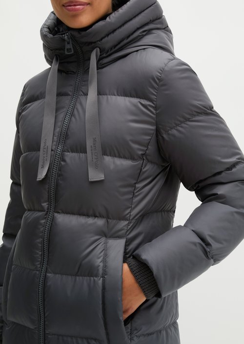 Quilted Down Coat with Hood, Regular Fit — Light Graphite