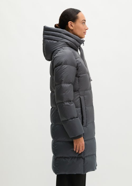 Quilted Down Coat with Hood, Regular Fit — Light Graphite