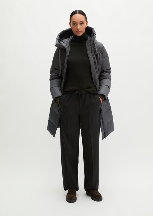 Quilted Down Coat with Hood, Regular Fit — Light Graphite
