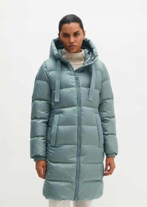 Quilted Down Coat with Hood, Regular Fit — Foggy Blue