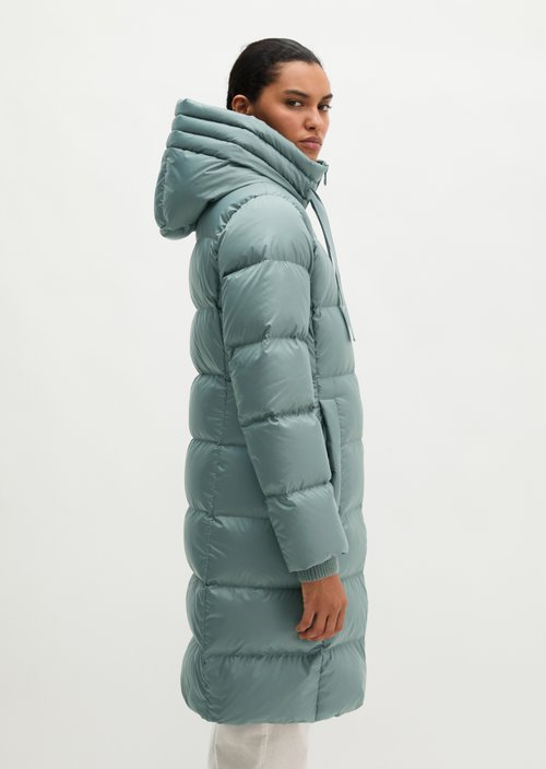 Quilted Down Coat with Hood, Regular Fit — Foggy Blue