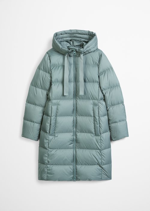 Quilted Down Coat with Hood, Regular Fit — Foggy Blue