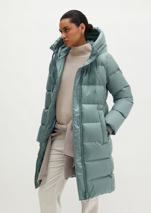 Quilted Down Coat with Hood, Regular Fit — Foggy Blue