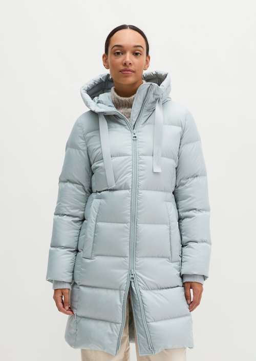 Quilted Down Coat with Hood, Regular Fit — Glacial Blue