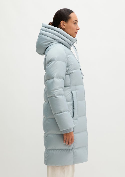 Quilted Down Coat with Hood, Regular Fit — Glacial Blue