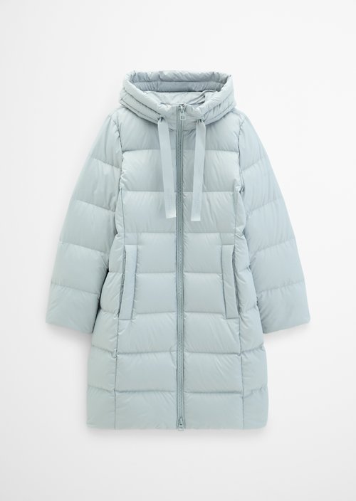 Quilted Down Coat with Hood, Regular Fit — Glacial Blue