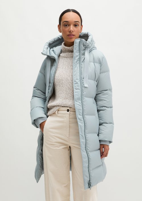Quilted Down Coat with Hood, Regular Fit — Glacial Blue