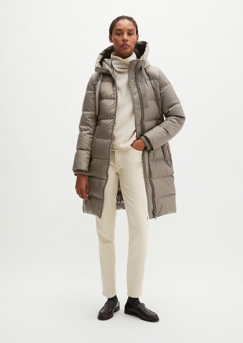 Quilted Down Coat with Hood, Regular Fit — Milky Brown