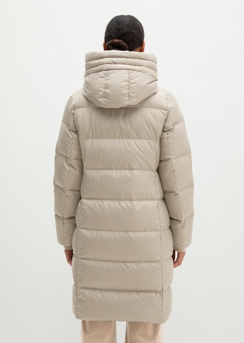 Quilted Down Coat with Hood, Regular Fit — Earthy Taupe