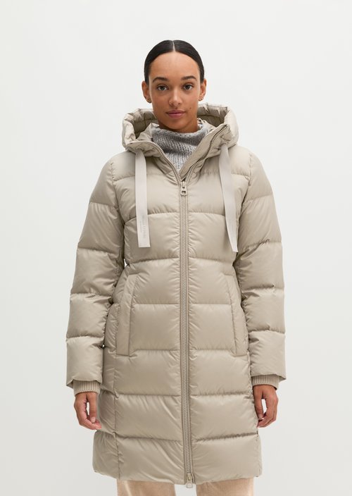 Quilted Down Coat with Hood, Regular Fit — Earthy Taupe
