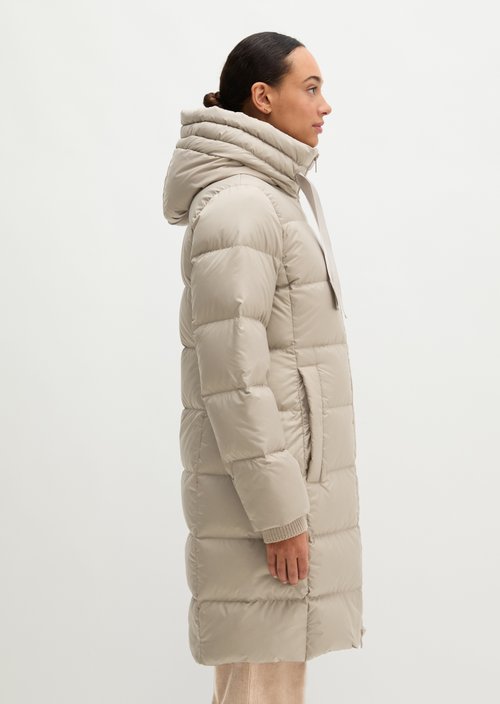 Quilted Down Coat with Hood, Regular Fit — Earthy Taupe