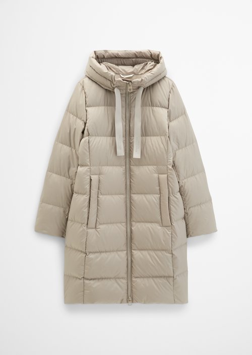 Quilted Down Coat with Hood, Regular Fit — Earthy Taupe