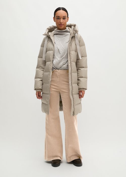 Quilted Down Coat with Hood, Regular Fit — Earthy Taupe