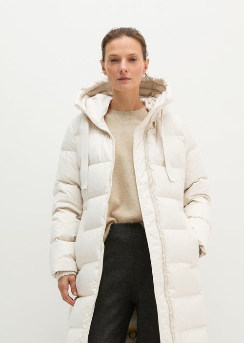 Quilted Down Coat with Hood, Regular Fit — Light Oat