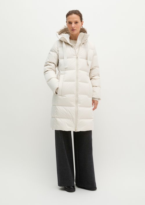 Quilted Down Coat with Hood, Regular Fit — Light Oat