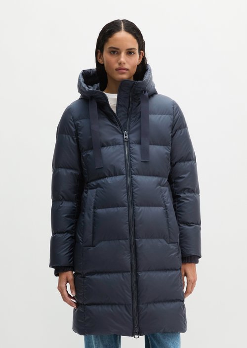 Quilted Down Coat with Hood, Regular Fit — Maritime Blue