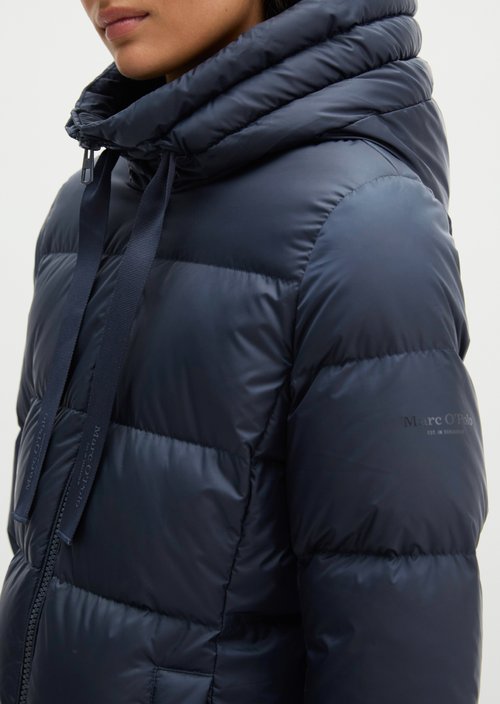 Quilted Down Coat with Hood, Regular Fit — Maritime Blue