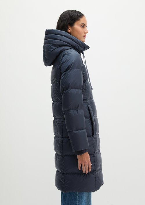 Quilted Down Coat with Hood, Regular Fit — Maritime Blue