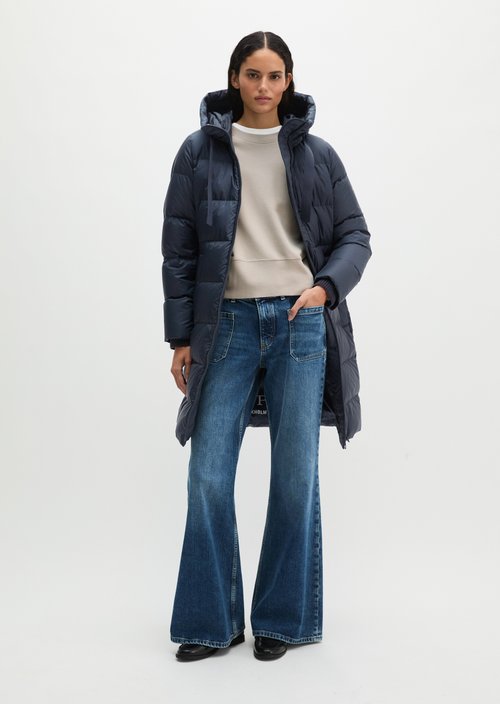 Quilted Down Coat with Hood, Regular Fit — Maritime Blue