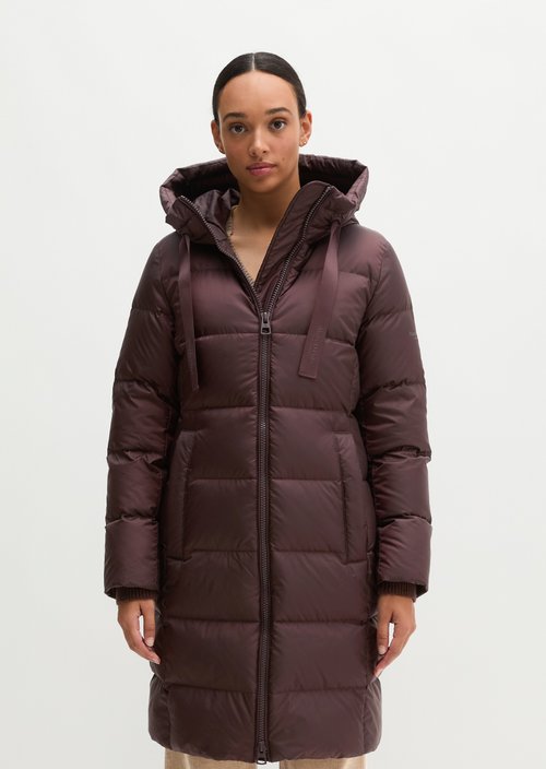 Quilted Down Coat with Hood, Regular Fit — Black Cherry