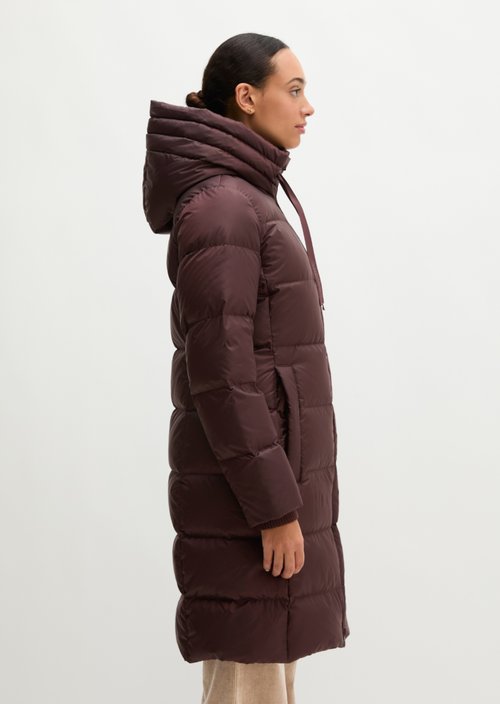 Quilted Down Coat with Hood, Regular Fit — Black Cherry