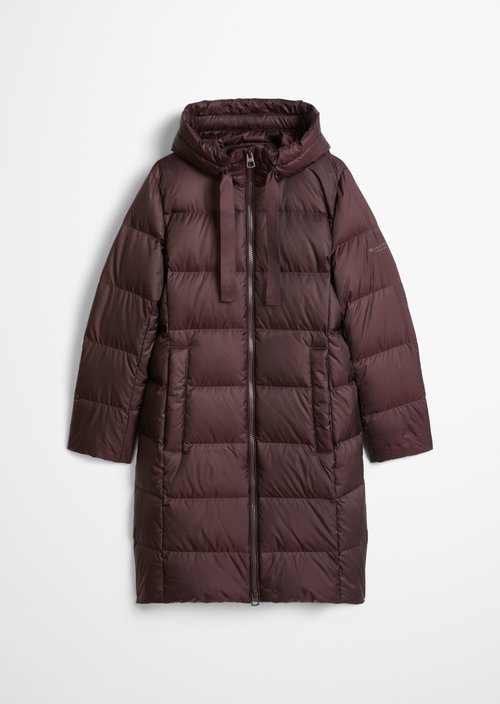 Quilted Down Coat with Hood, Regular Fit — Black Cherry