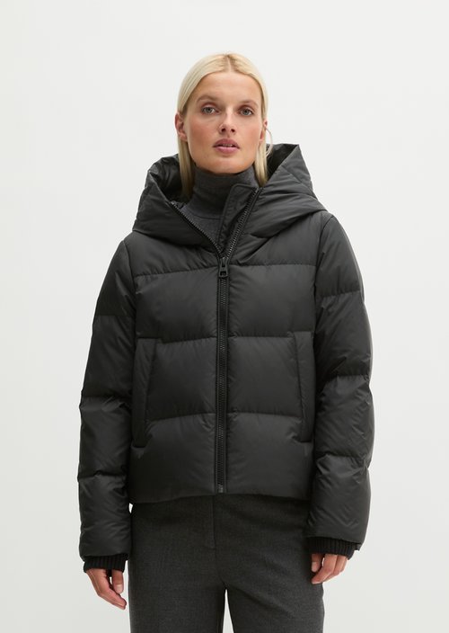 Regular-Fit Quilted Down Jacket with Hood — Black