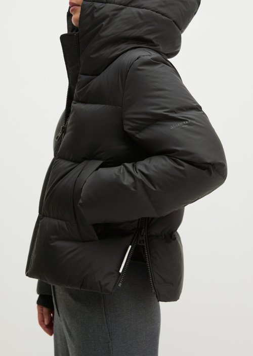 Regular-Fit Quilted Down Jacket with Hood — Black
