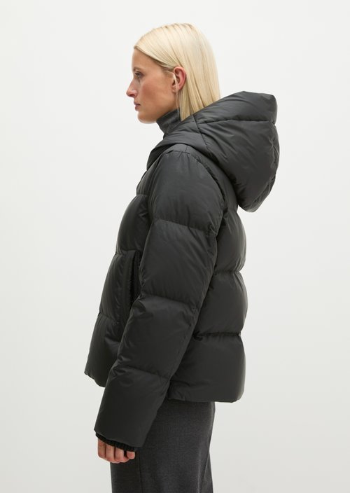 Regular-Fit Quilted Down Jacket with Hood — Black