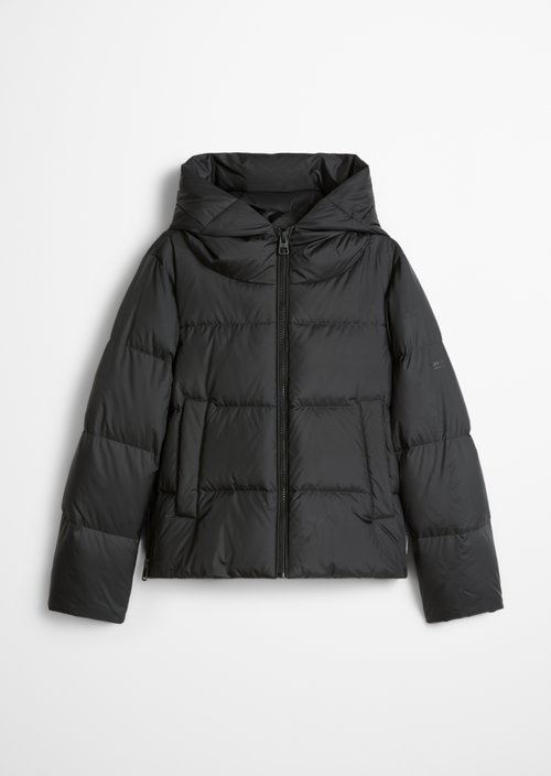 Regular-Fit Quilted Down Jacket with Hood — Black